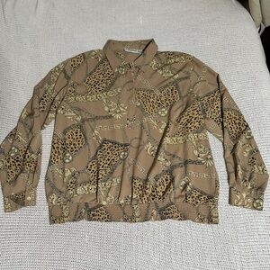 Vintage long sleeve animal print neutral blouse with elastic‎ trim size 22W